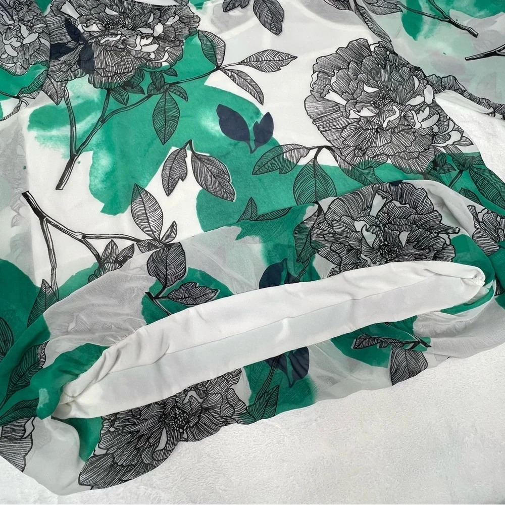 Alfani Floral Pullover Bubble Hem Top with Tank Angel Sleeves Green White Small - Picture 15 of 17